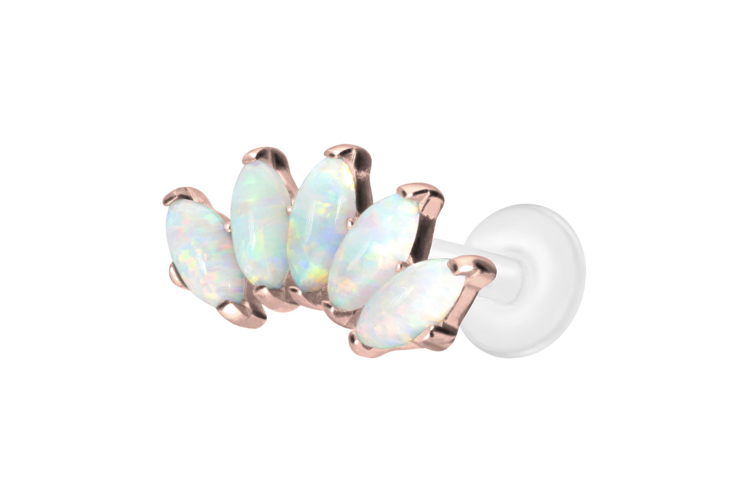 PTFE Labret Piercing mit Innengewinde + Titan-Aufsatz BOGEN + SYNTHETISCHE OPALE